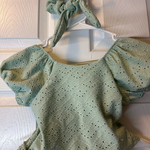 Mint Green Eyelet Top and Skirt Set - Picture 2 of 4